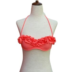 Victoria's Secret Coral Wired Ruffle Bikini Top Size 34 A
